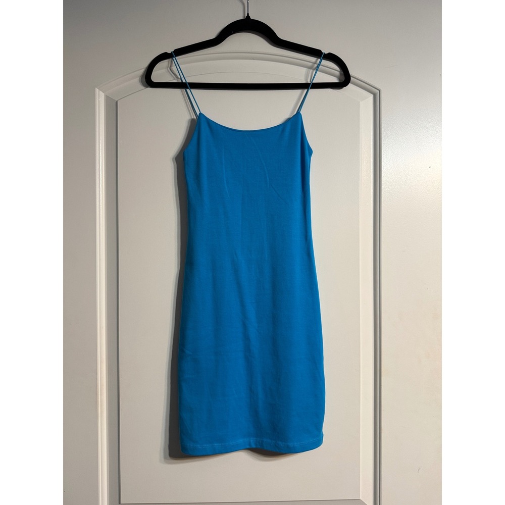 NWT Zara Bodycon Mini Dress Small Blue Spaghetti Strap Stretch Festival Party